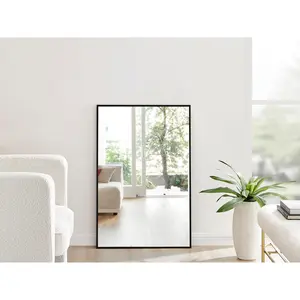 Alcantera Rectangle Metal Frame Wall Mirror Simple and Elegant Modern Design Black / 100cm H x 66cm W