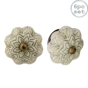 Nicola Spring - Floral Ceramic Cabinet Knobs - Pack of 6