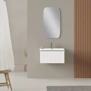 Banyetti Linea Matt White Ribbed Wall Hung Vanity Unit 600mm x 460mm