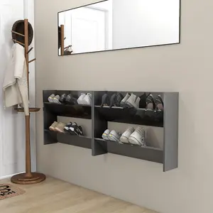 Berkfield Wall Shoe Cabinets 2 pcs High Gloss Grey 80x18x60 cm Engineered Wood