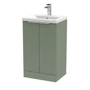 Fluted 500mm Free-standing Single Vanity Unit Satin Green