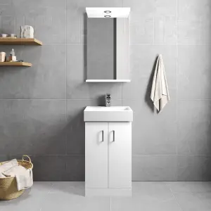 Two Door Cloakroom Vanity Ceramic Basin Unit in Gloss White Finish