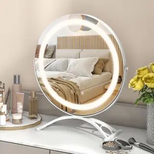 COSTWAY 40cm Round Makeup Vanity Mirror w/ Lights & Touch Screen 360 Rotation