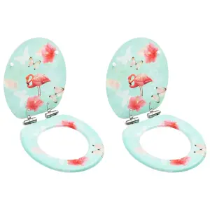 WC Toilet Seats with Soft Close Lid 2 pcs MDF Flamingo Design