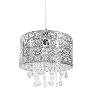 ValueLights Enna Silver Easy Fit Moroccan Style Acrylic Jewel Droplet Drum Ceiling Light Shade - Bulb Included