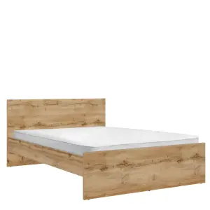 King Size Bed Frame High Headboard Euro 160cm Solid Wood Slats Oak Effect Zele