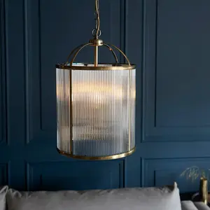 Luminosa Lambeth Ribbed Glass 4 Light Ceiling Pendant Antique Brass