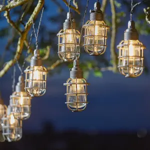 Solar Powered Cage String Lights - Outdoor Garden Fairy Lights with 10 LED Lanterns - Each Light H10 x 6cm Diameter & 20 Lumens