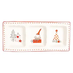 Nicola Spring - Patchwork Christmas Snack Plate - 32 x 13.5cm - White