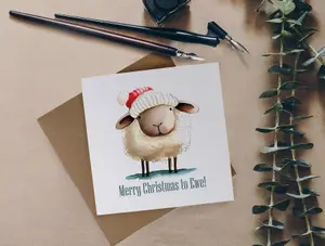 Eco Friendly Christmas Cards - Recycled Card Plastic Free Xmas Greetings Cards Gift - Merry Christmas Sheep - Pack of 10