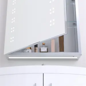 Bathroom Cabinet Wall Mirror - Rectangular 700 x 500mm - LED Light Wall Mirror Cabinet (Dots) - Demister Pad