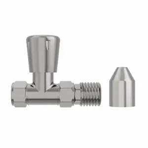 Right Radiators 15mm x 1/2" Satin Nickel Straight Lockshield Valve Towel Rail Radiator Valves Central Heating Taps