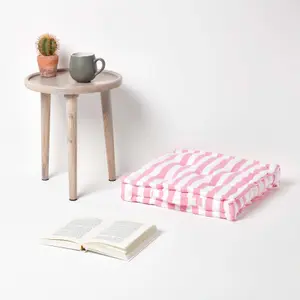 Homescapes Cotton Pink Thick Stripe Floor Cushion, 50 x 50 cm