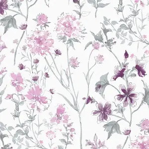 Laura Ashley Pale iris Wild meadow Smooth Wallpaper Sample