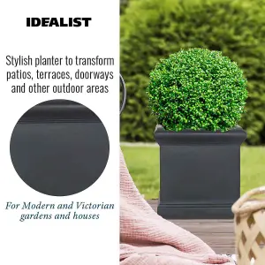 Set of 2 IDEALIST™ 44cm Square Planter, Victorian Style Flower Box Garden Planters, Black Reinforced Stone Outdoor Plant Pots