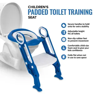 HILLINGTON Padded Potty Toilet Seat - Adjustable Baby Toddler Kid Toilet Trainer with One Step Stool Ladder for Children - BLUE