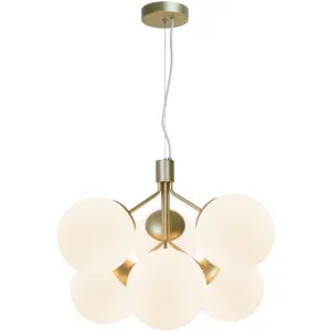 Nordlux Ivona 6-Spot Indoor Living Dining Glass Pendant Ceiling Light in Brass (Diam) 20cm