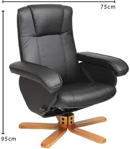 EVRE Faux Leather Armchair With Foot Stool & Reclining Functions Swivel Padded - Black, Living Room Armchair or Reading Chair