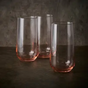 Queensway Home & Dining Combo Pack of 470ml 12 Pcs Pink Coloured Highball Tall & Tumbler Short Cocktails Juice Glasses