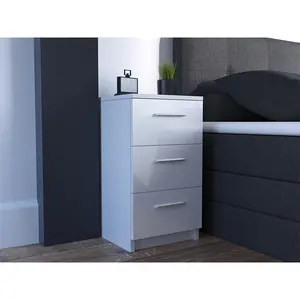 Monck 3 Drawer Bedside Table High-Gloss White