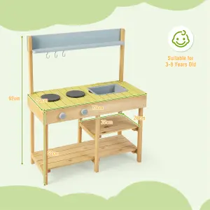 Costway Outdoor Mud Kitchen Set Wooden Play Kitchen w/ Detachable Sink