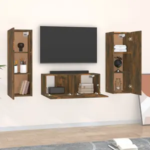 Berkfield 3 Piece TV Cabinet Set Smoked Oak Engineered Wood