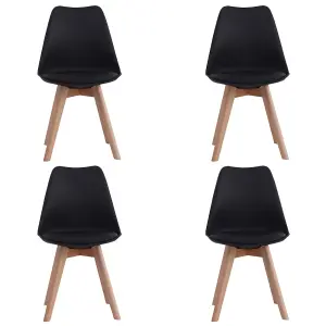 Set of 4 Black Dining Chairs with Wooden Legs