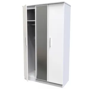 Harrow Triple Mirror Wardrobe in White Gloss (Ready Assembled)