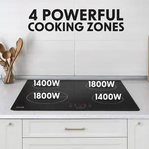 60cm 6800W 4 Zone Electric Induction Cooktop - Premium Black Glass Touch Control