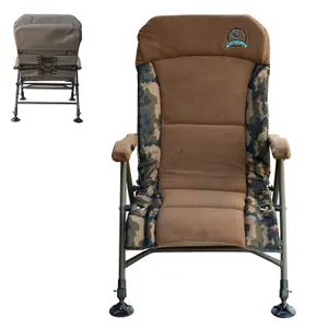 CARPZILLA Recliner Folding Camping Fishing Chair 4CM Cushion 150KG Capacity Camo