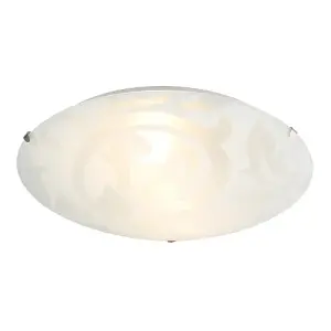 Traditional Frosted White Floral Circular Glass IP20 Flush Ceiling Light Fitting