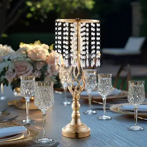 Wedding Table Centerpiece Metal and Crystal Vase in Gold