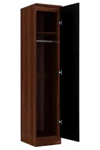 REFLECT 1 Door Plain Wardrobe in Gloss Black Door Fronts and Walnut Carcass