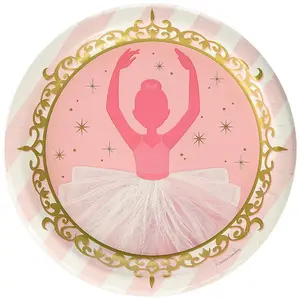 Creative Party Paper Ballerina Dinner Plate (Pack of 8) Pink/White/Gold (One Size)