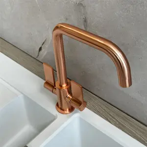 Liquida W18CP Twin Lever D Shape 360 Swivel Spout Copper Kitchen Mixer Tap