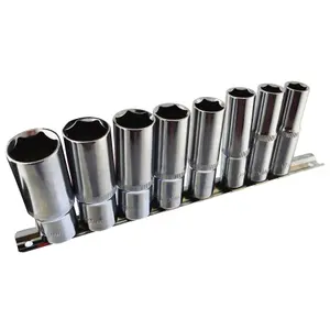 1/2" Drive Deep Metric Sockets 13mm - 24mm 6 sided on Rail 8pc By Bergen AU054