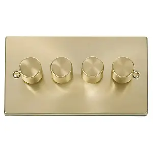 Satin / Brushed Brass 4 Gang 2 Way LED 100W Trailing Edge Dimmer Light Switch. - SE Home