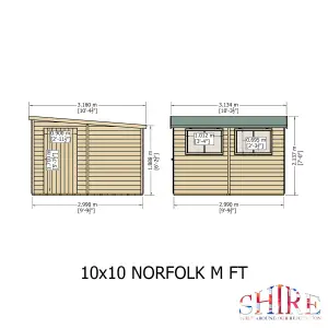 Shire Norfolk Workshop Pent Shed 10x10 Double Door 19mm Loglap Style A