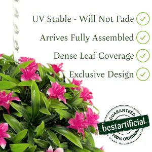 Best Artificial 23cm Pink Lily Hanging Basket Flower Topiary Ball - Suitable for Outdoor Use - Weather & Fade Resistant