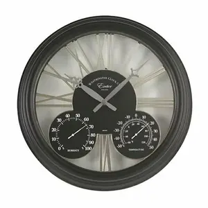 Wall Hanging Black Clock with Thermometer and Hygrometer