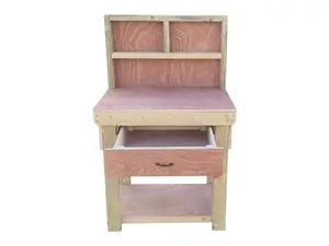 Wooden Eucalyptus hardwood top workbench, tool cabinet with drawer (V.1) (H-90cm, D-70cm, L-90cm) with back