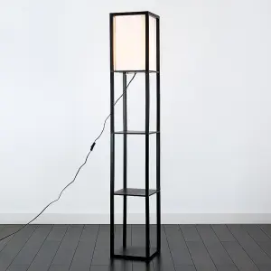 ValueLights Struttura Black Illuminated Floor Lamp with Shelf