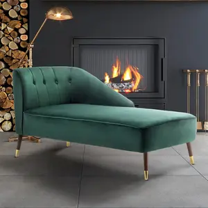 Right Hand Chaise Lounge in Velvet Emerald Green