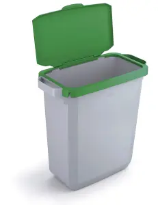 Durable DURABIN Grey Rectangular Recycling Bin + Green Hinged Lid - 60L