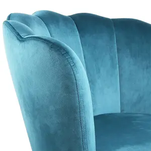 Flora Accent Chair with Petal Back Scallop Armchair in Velvet - Teal