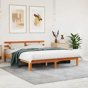 Berkfield Bed Frame with Headboard Wax Brown 150x200 cm King Size Solid Wood Pine