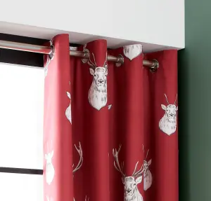 Catherine Lansfield Living Munro Stag Check 66x72 Inch Eyelet Curtains Two Panels Red