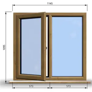 1145mm (W) x 1095mm (H) Wooden Stormproof Window - 1/2 Left Opening Window - Toughened Safety Glass