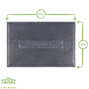 Nicola Spring Heavy Duty Rubber Door Mat - 60cm x 40cm - Black Welcome  - Pack of 2