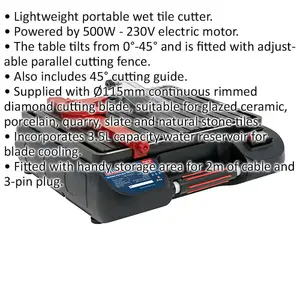 Lightweight 115mm Portable Tile Cutter with Water Cooling System